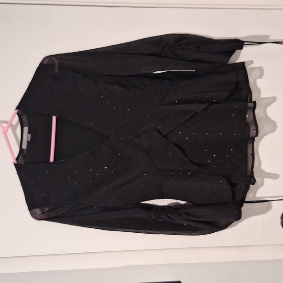 TART Women's black mesh sparkle ruched long sleeve top size xs NWT - Picture 1 of 8